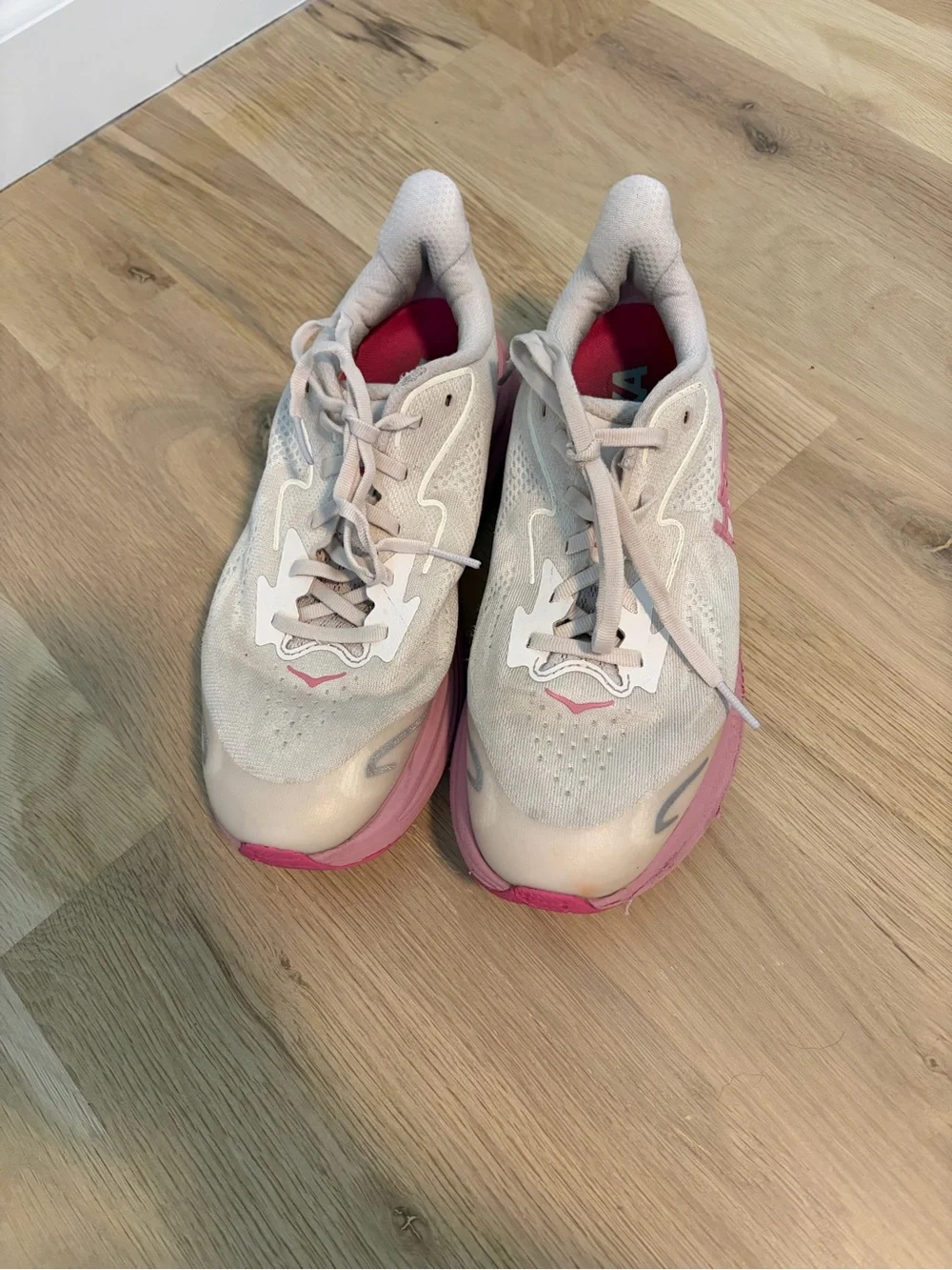 Hoka Big Kids White and Pink Athletic Shoes